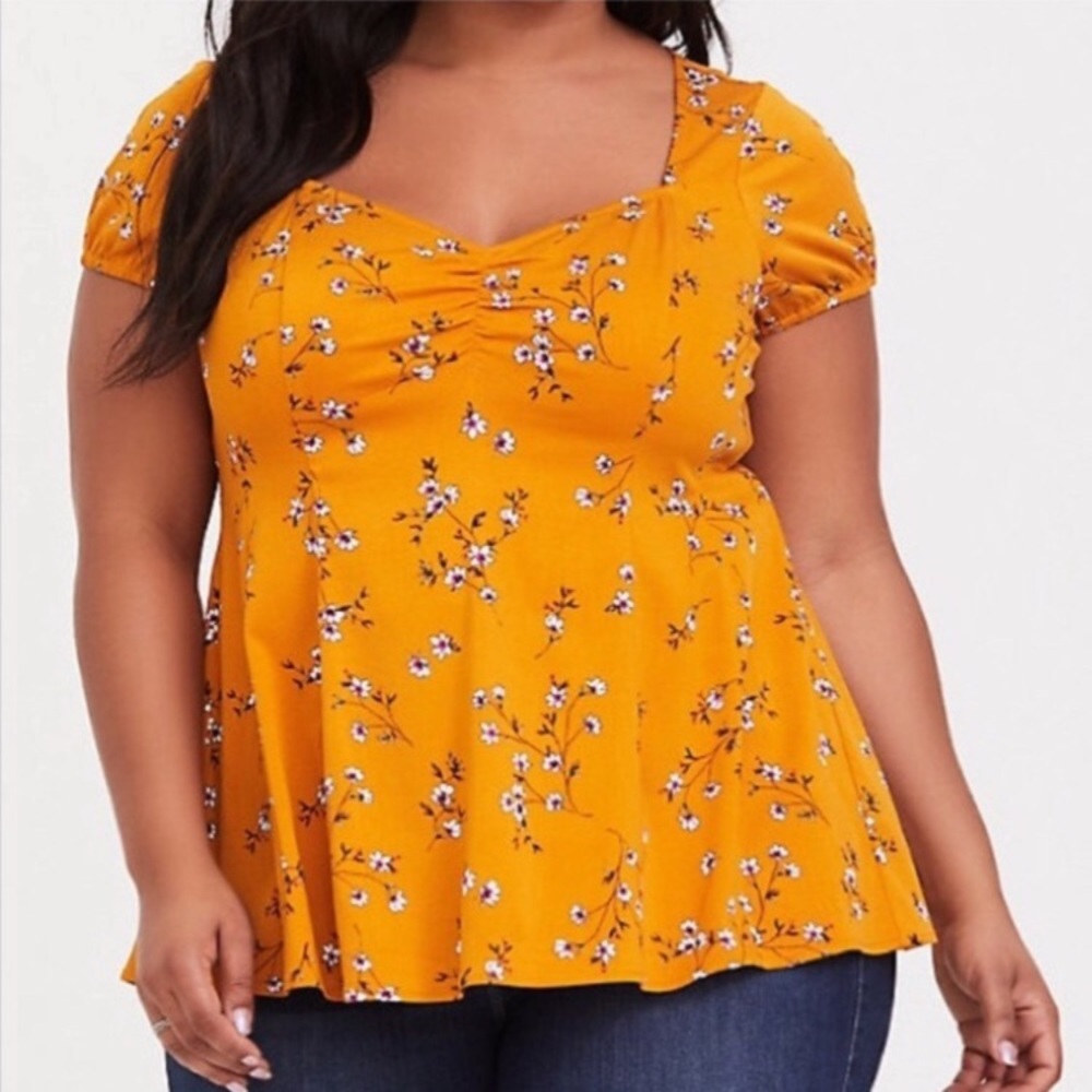 Torrid mustard yellow floral top 2X plus size